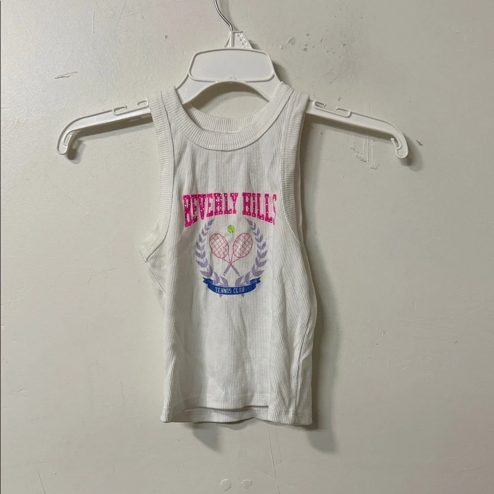 btween White Tank Top with Pink and Blue Graphic